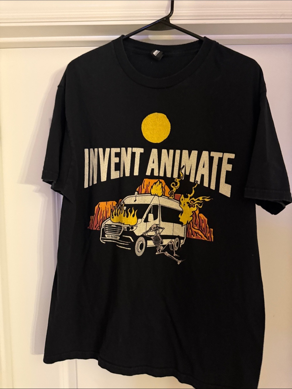 Gildan Black 'Invent Animate' Band Graphic Tee with Yellow and Orange Art